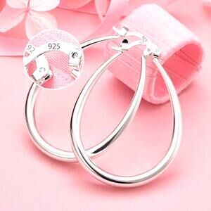 925 Sterling Silver 2 in Hoop Earrings Oval 4mm Women's Vintage Fashion Gift